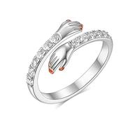 QKEPCY Anello Abbraccio Mani Che Abbracciano Anello Regolabile in Argento Sterling, Anelli Da Dito Aperti Caldi Anello Mani Abbraccio Coppia Romantica Anello Abbraccio Per Donna Uomo (Argento)