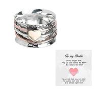 QKEPCY Anello Antistress Donna in Argento a Forma di Cuore - Fidget Anxiety Ring, Fascia Spinner Pace, Set Anelli Antistress Impilabili Regolabili (Taglia 7)