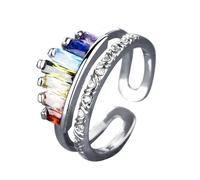 QKEPCY Anello da Donna Corona in Argento Sterling 925, Anello Matrimonio Principessa con Zirconi Cubici Colorati Regali di Gioielli Regalo San Valentino Natale Festa della Compleanno (Argento)