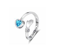 QKEPCY 925 Anelli d'Argento Sterlina per Donne o Ragazza Regolabile Aperto Cuore Zirconia Cubica Banda Compleanno & Gioielli Regalo San Valentino (Blu)