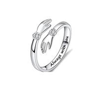 QKEPCY Anello di Abbraccio Argento 925 'Come to My Arm' - Regolabile a Forma di Abbraccio per Donne, Matrimonio, Promessa, Sposa (Argento)