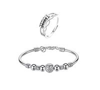 QKEPCY Antistress Anello Donna Argento 925 e Bracciale Regolabile A Mia Figlia Anello Anello Girevole Regolabile Con Perline D'Ansia Sollievo Ansia Per Donne E Ragazze Fidget Anello (Type A)