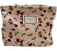 QKEPCY Beauty Case Floreale Rettangolare Porta Cosmetici Trousse Trucco Pochette Velluto Cotone Elegante Compatto Viaggio Donna