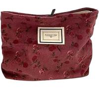 QKEPCY Beauty Case Floreale Rettangolare Porta Cosmetici Trousse Trucco Pochette Velluto Cotone Elegante Compatto Viaggio Donna