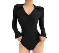 QKEPCY Body contenitivo modellante donna elegante Body modellante donna a maniche lunghe Lingerie sexy donna hot per occasioni speciali(M, Nero)