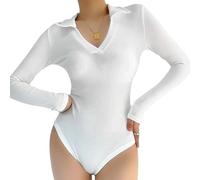 QKEPCY Body contenitivo modellante donna elegante Body modellante donna a maniche lunghe Lingerie sexy donna hot per occasioni speciali(L, Bianco)