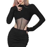 QKEPCY Body contenitivo modellante donna elegante nero con trasparenze Intimo sexy per serate speciali(XL)