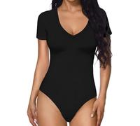 QKEPCY Body Donna Maniche Corte Scollo a V Bodysuit Aderente Skims Bodysuit Contenitivo Modellante Elegante per Outfit Estivi Casual Quotidiano