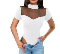 QKEPCY Body Donna Maniche Corte Trasparente Collo Alto Bodysuit Elegante Skims Bodysuit Contenitivo Modellante Outfit Estivi moda Casual Abbigliamento versatile
