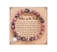 QKEPCY Bracciale Elastico Rodonite Naturale Cuore Argento Ciondolo Pietra Preziosa Perline Gioielli Artigianali Donna