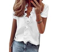 QKEPCY Camicia Donna Maglietta Chiffon Donna Maniche Corte Camicetta con Scollo a V Elegante Blusa Estivi di Colore Puro Manica da Donna Casual Top T Shirt Sexy Top (Bianco XXL)