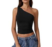 QKEPCY Canotta da Donna Senza Maniche Top Elegante Monospalla Nero con Scollo Asimmetrico Estiva Perfetto Slim Fit per Eventi e Feste (Nero/S)
