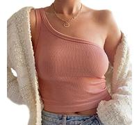 QKEPCY Canotte Donna Estive Monospalla Tank Top Canotta Costine Maglietta T Shirt Elegante Abbigliamento Estivo Cotone Magliette Manica Corta Canottiera Aderente