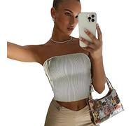 QKEPCY Canotte Donna Estive Tank Top Bandeau Plissettato Canotta Maglietta Elegante T Shirt Crop Top Senza Spalline Abbigliamento Estivo Casual Magliette Cotone