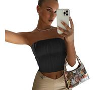 QKEPCY Canotte Donna Estive Tank Top Bandeau Plissettato Canotta Maglietta Elegante T Shirt Crop Top Senza Spalline Abbigliamento Estivo Casual Magliette Cotone