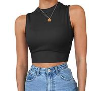 QKEPCY Canotte Donna Estive Tank Top Canotta Crop a Collo Alto Maglietta Senza Maniche Elegante T Shirt Cotone Abbigliamento Estivo Canottiera Aderente Magliette Casual