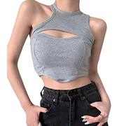 QKEPCY Canotte Donna Estive Tank Top Canotta Crop Maglietta Corta a Costine con Apertura Frontale Tshirt Elegante Abbigliamento Estivo Casual Magliette Senza Maniche Cotone