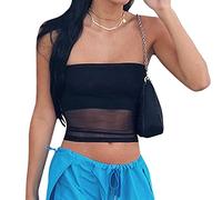 QKEPCY Canotte Donna Estive Tank Top Canotta Fascia Bandeau Trasparente Maglietta Senza Maniche T Shirt Camicia Estiva Abbigliamento Elegante Cotone Casual Moda