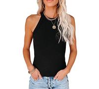 QKEPCY Canotte Donna Estive Tank Top Halter Neck Canotta Maglietta Elegante Cotone Lavorato a Maglia Abbigliamento Estivo Magliette Senza Maniche T Shirt Camicia Estiva