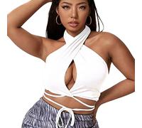 QKEPCY Canotte Donna Estive Tank Top Halter Neck Incrociate Elegante Canotta Crop Maglietta Estiva Abbigliamento Moda Cotone T Shirt Senza Maniche