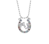 QKEPCY Ciondolo Ferro di Cavallo con Cristalli Colorati Collana Pendente Cavallo Gioiello Equestre Argentato Accessorio Femminile