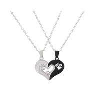 QKEPCY Collana Cuore Magnetica Ciondolo Cuore Spezzato Gioielli Coppia Catena Argento Nero Pendente Cristallo