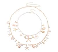 QKEPCY Collana Donna e Belly Chain Set Bohemien Conchiglia Stella Marina Perle Collane Per la Spiaggia Estiva