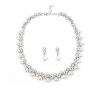 QKEPCY Collana Perle Bianche Orecchini Pendenti Cristalli Brillanti Gioielli Eleganti Donna Cerimonia Matrimonio