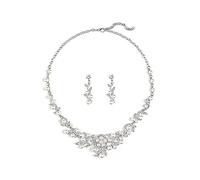 QKEPCY Perle Parure Gioielli per Donna Matrimonio Sposa Collana e Orecchini Set con Zirconi Strass Set di Gioielli di Perle Cristallo Set Regalo Damigella Festa Regali (Perle 2)