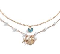 QKEPCY Collane da Donna 2 pcs Collana Boho con Stelle Marine a Strati Conchiglie Vintage Girocollo Gioielli per Donne Bianco (Blu)