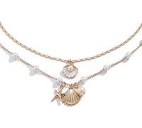 QKEPCY Collane da Donna 2 pcs Collana Boho con Stelle Marine a Strati Conchiglie Vintage Girocollo Gioielli per Donne Bianco (Bianco)