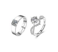 QKEPCY Coppia di Anelli Argento Sterling 925, Anello Fidanzamento per Donna Uomo Zirconi Fedine Fidanzamento Regolabile Promessa Fedine Sposa Confezione Gioielli Regalo Fedi Nuziali