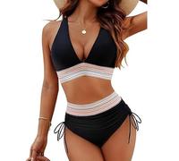 QKEPCY Costumi da Bagno Donna Scollo a V Vita Alta Costume Donna Due Pezzi Push Up Bikini Imbottito Halter Reggiseno Swimwear Abiti da Spiaggia Estiva Beachwear(M)