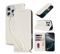 QKEPCY Cover Compatibile con iPhone 16/16 Pro Custodia Cover Libro Portafoglio Folio Pelle Flip Stand Case Funzione di Supporto Slot Schede Protezione Ottimale con Cordino (Bianco/iPhone16)