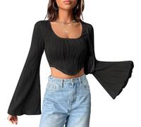 QKEPCY Crop Top Donna Y3K Manica Lunga Sexy Party Tunica Basic T-Shirt Camicetta Collo Rotondo Top Streetwear(M)