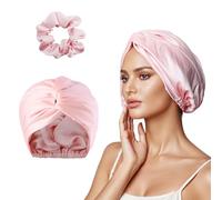 QKEPCY Cuffia Seta Capelli Notte Bonnet Seta per Ricci Cuffia Doccia Donna Protezione Capelli Notturna Ampia Elastica Morbida Traspirante(Rosa)