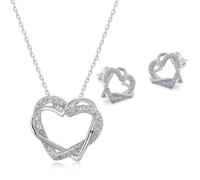 QKEPCY Cuore Intrecciato Collana Orecchini Set Gioielli Donna Cristallo Zirconia Cubica Argento Brillante Elegante