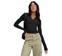 QKEPCY Donna Maglietta a Maniche Lunghe Top Sexy Scollo a V T-Shirt Donna Y2K Manica Lunga Sexy Camicie Crop Top Party Tunica Basic T-Shirt (Nero XL)