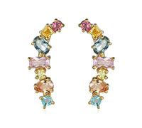 QKEPCY Donna Orecchini in Argento 925 con 7 Cristallo Ear Cuff Hoop Climber Ipoallergenico Orecchini di Festa Della Orecchini a Cerchio in Argento con Zirconi Colorati Orecchini da Regalo (Oro)