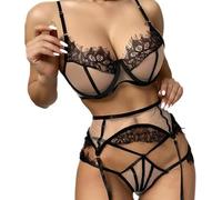 QKEPCY Lingerie Donna Pizzo Set Due Pezzi Trasparente Intimo Abbigliamento Completo Reggiseno e Mutande Elegante Completi Intimi Sexy Design