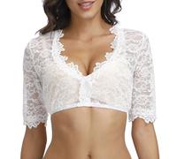 QKEPCY Camicetta Dirndl Donna con Scollo a V e Pizzo Sexy Elegante Camicetta Dirndl in Pizzo Bianco Trasparente Oktoberfest Tradizionale Dirndl Blouse Bianca(Bianco L)