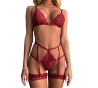 QKEPCY Lingerie Donna Pizzo Triangolo Set Completo Intimo Reggicalze Elegante Abbigliamento Intimo Sexy Design Raffinato Decorazione in Pizzo