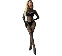 QKEPCY Lingerie Donna Pizzo Tutina Intera Maniche Lunghe Abbigliamento Intimo Elegante Completo Intimo Trasparente Body Aderente Vestito Sensuale Abbigliamento Notte