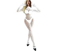 QKEPCY Lingerie Donna Maniche Lunghe Calza a Rete Babydoll Bodystocking Alto Elastico Pigiama Intero Biancheria Intima Confortevole Bodysuit Donna Sexy Mesh Body