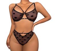 QKEPCY Lingerie Donna Set Pizzo Trasparente a Pois Completo Intimo Due Pezzi Reggiseno e Slip Abbigliamento Intimo Sexy Design Elegante Completi Intimi con Bretelline