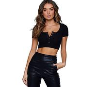QKEPCY Maglietta Donna Maniche Corta Crop Top Tumblr Sexy Top Corto Girocollo a Costine Canotta Donna Estive Casual Tank Top Basic Canottiera Lupetto Camicia T-Shirt
