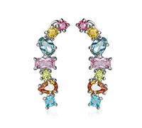 QKEPCY Orecchini con Zirconi Colorati in Argento 925 Ear Cuff Hoop Climber a Cerchio (Argento)