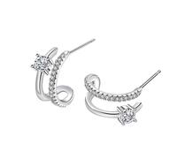 QKEPCY Orecchini Curvi Asimmetrici Brillanti Zirconi Lobo Argento Eleganti Gioielli Donna Cristalli Lucenti Accessori Cerimonia