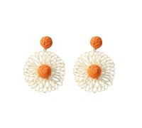 QKEPCY Orecchini da Donna Realizzati a Mano Boemia Orecchini a Fiore Stile Vacanziero Hawaiano Tessitura di Rafia Multicolor Earrings Gioielli Regalo Vacanza Accessori(Arancione e Bianco)