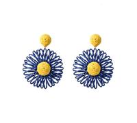 QKEPCY Orecchini da Donna Realizzati a Mano Boemia Orecchini a Fiore Stile Vacanziero Hawaiano Tessitura di Rafia Multicolor Earrings Gioielli Regalo Vacanza Accessori(Blu e Giallo)